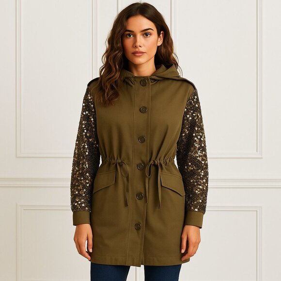 Joie Sequin Embellished Statement Sequin Sleeve Anorak Trench Jacket NWT - Picture 12 of 12